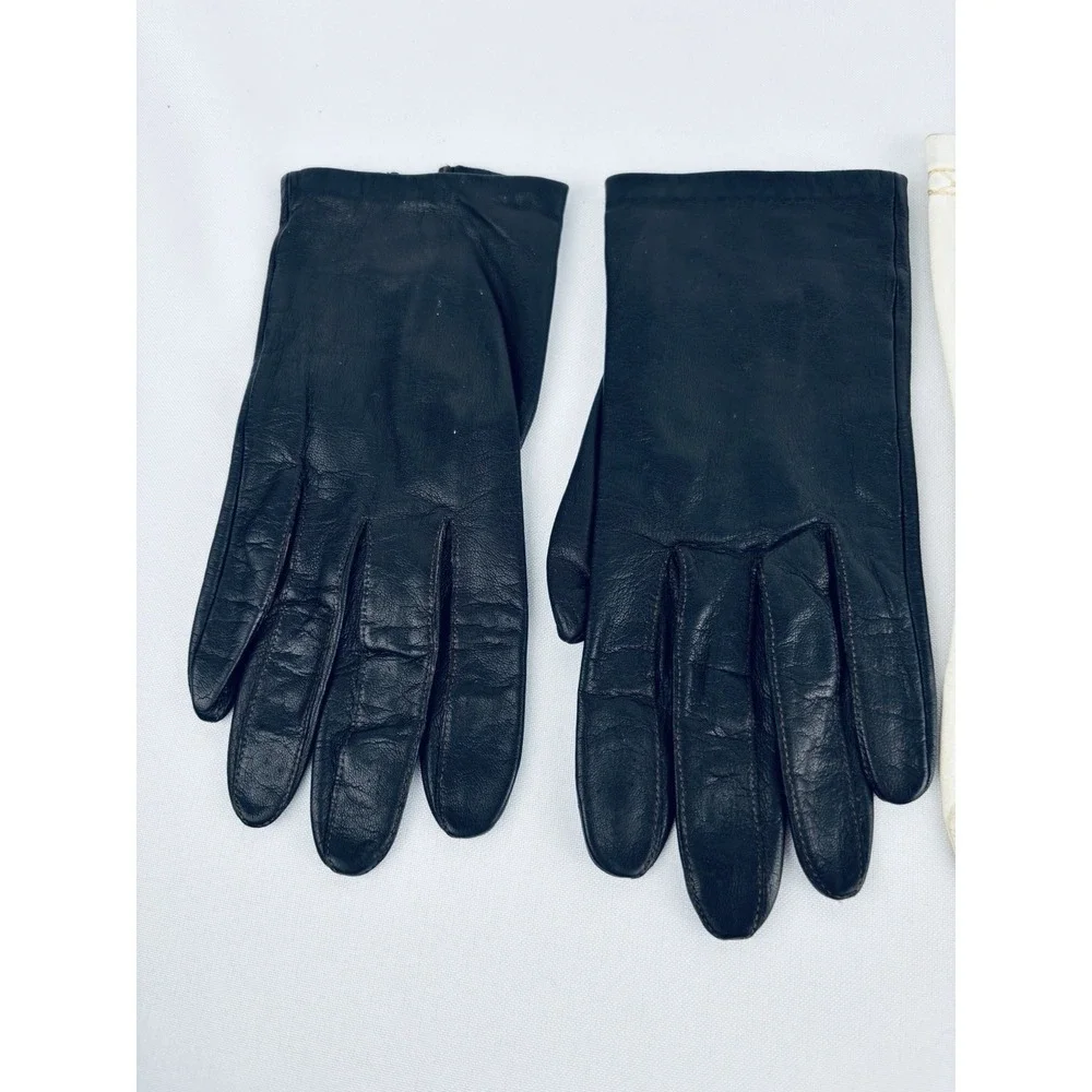 Vintage Lot Of 3 Womens Leather Gloves Silk Lined Sz 6.5 & 7 White Brown Black